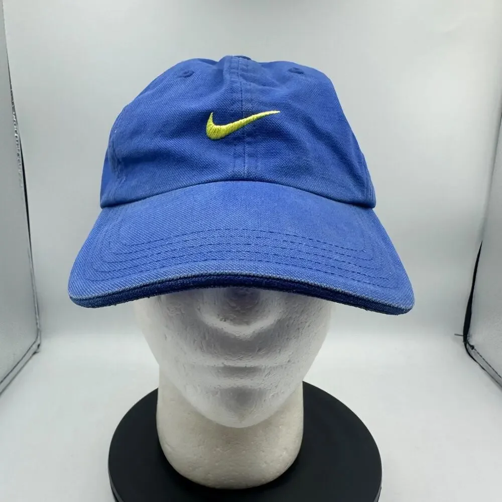 Vintage Nike Hat Strapback Blue Yellow Center Swoosh 90's Canvas Cotton